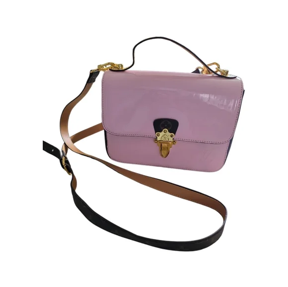 Fashion Pink & Brown Monogram Crossbody Hand Bag EUC - Picture 6 of 8